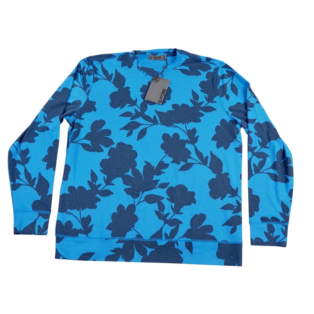 G/FORE Tonal Floral Luxe Shirt Men M Blue Long Sleeve Crew‎ Neck Lightweight